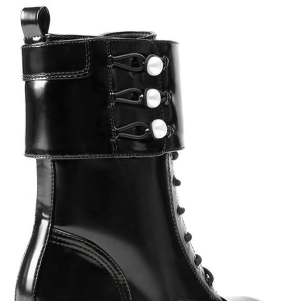 Sleek Black Patent Combat Boots - Picture 5 of 6